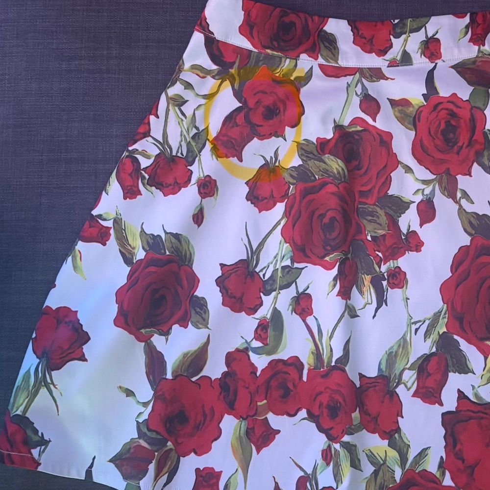 Floral Red Rose Print A-Line Skirt - White Background - Picture 7 of 7